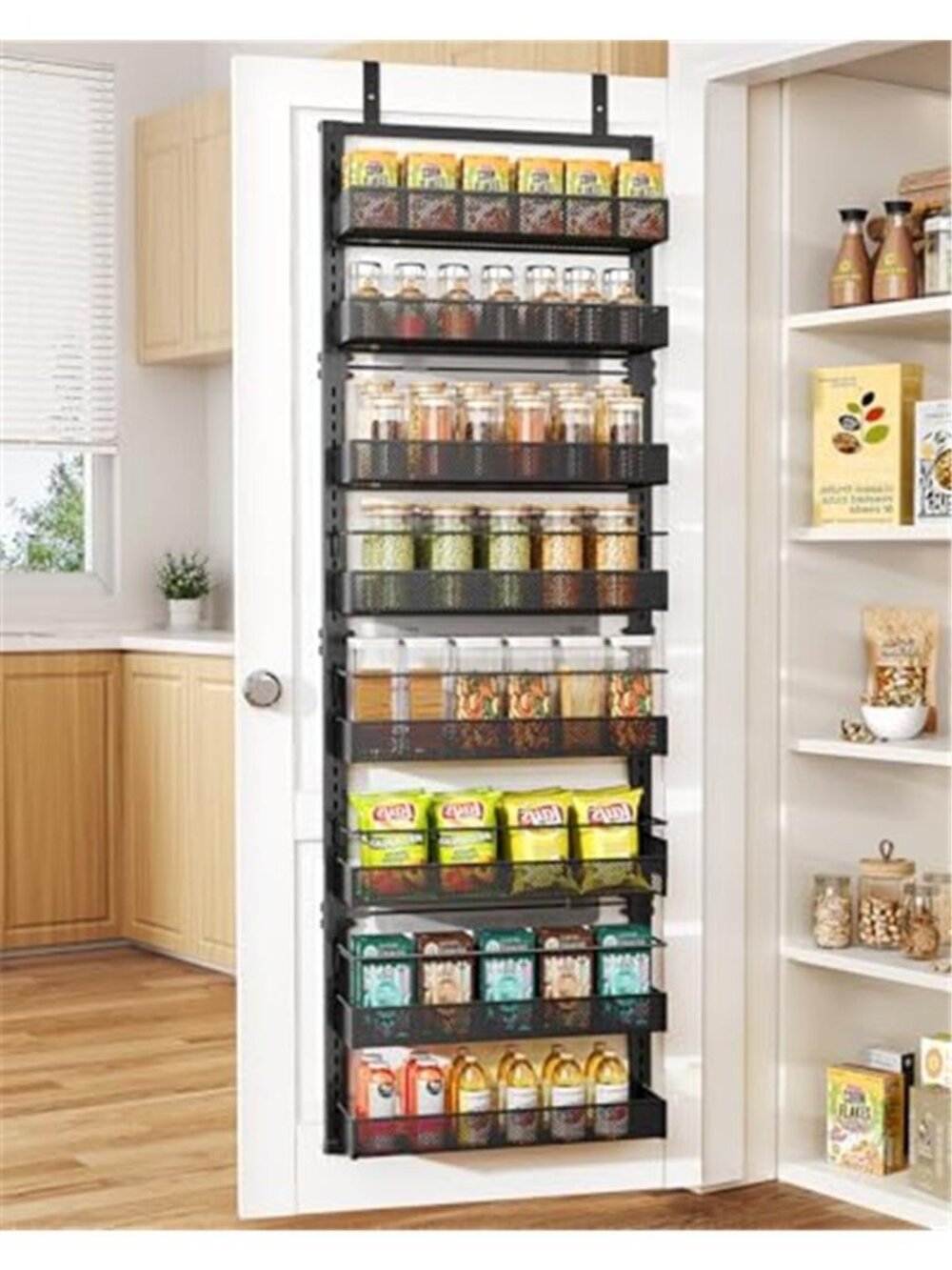 Over Door Pantry Organizer Black Metal Hanging Shelf Adjustable Basket Rack